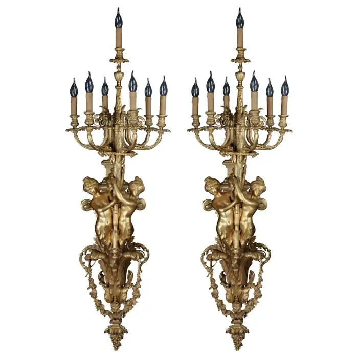 Pair of (2) monumental murals / lamp applications Napoleon III Pair of (2) monumental murals / lamp applications Napoleon III