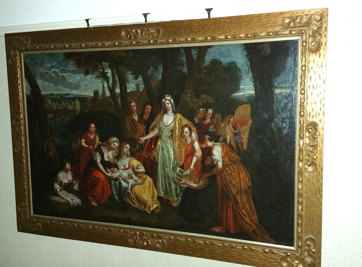 Large 17th Century Italian Biblical Judaica Painting, Moses from the Nile
