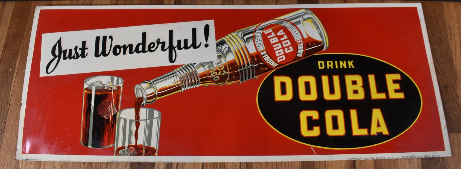RARE Vintage 1950s Double Cola Just Wonderful Embossed Soda Tin Advertising Sign RARE Vintage 1950s Double Cola Just Wonderful Embossed Soda Tin Advertising Sign