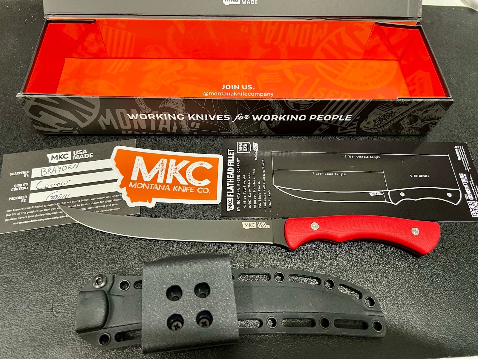 BRAND NEW MONTANA KNIFE COMPANY MKC FLATHEAD FILLET KNIFE w/ RED HANDLE BRAND NEW MONTANA KNIFE COMPANY MKC FLATHEAD FILLET KNIFE w/ RED HANDLE