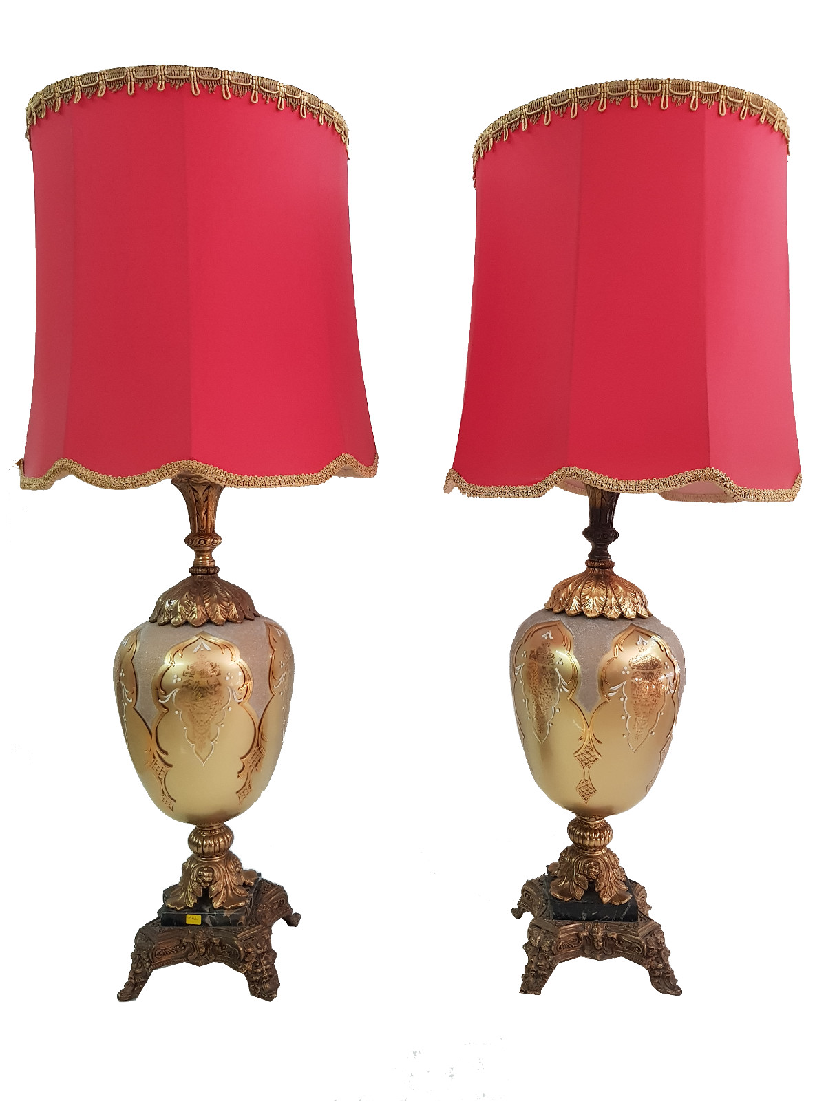PAIR OF RARE MAJESTIC VINTAGE BAVARIA LAMPS HAND BLOWN HAND PAINTED FIRED PAIR OF RARE MAJESTIC VINTAGE BAVARIA LAMPS HAND BLOWN HAND PAINTED FIRED