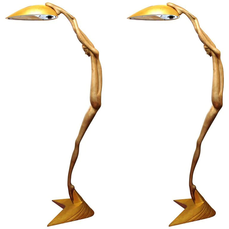 A pair Monumental Art Deco Broze Silvered floor lamps Large 85 A pair Monumental Art Deco Broze Silvered floor lamps Large 85
