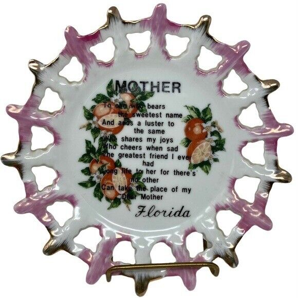 Vintage Plate Mother's Day Poem Gift Craft Made 7” Florida