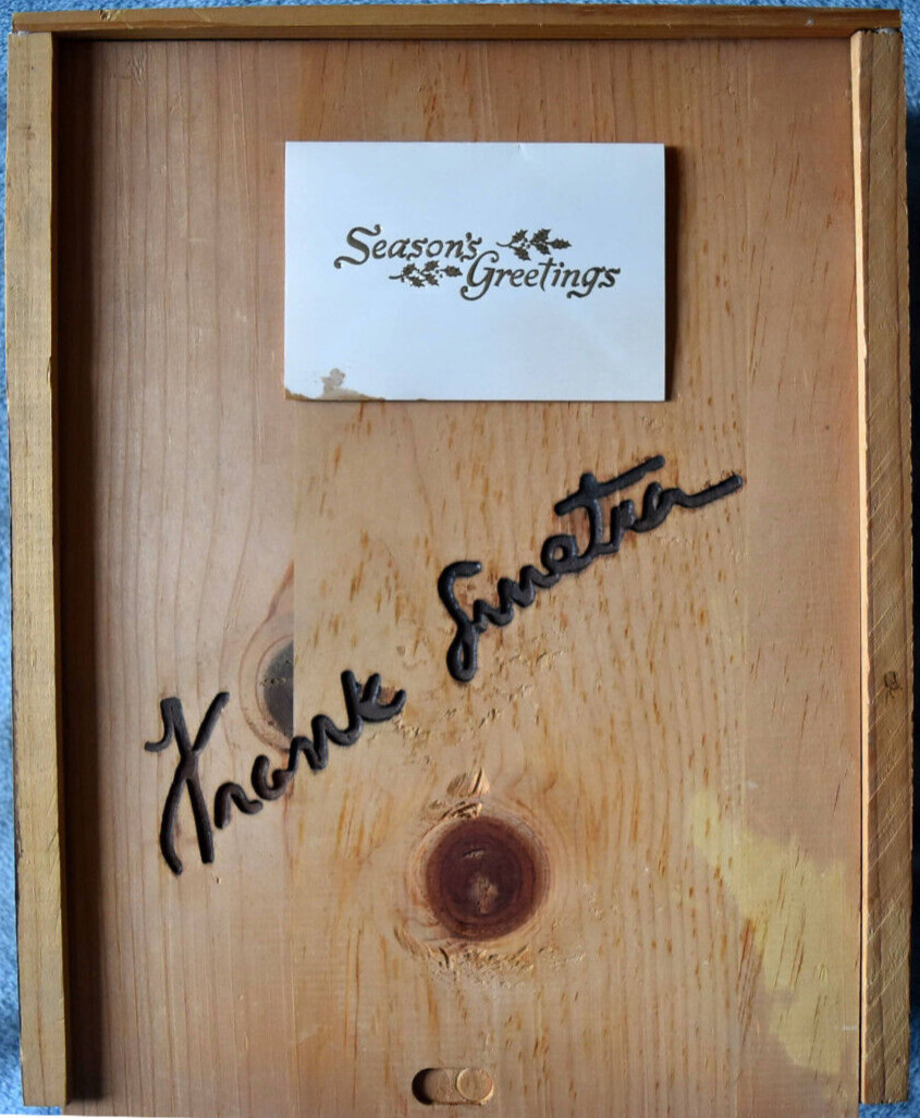 Frank Sinatra Original Hand Signed Season's Greetings Card with Wooden Wine Box Frank Sinatra Original Hand Signed Season's Greetings Card with Wooden Wine Box