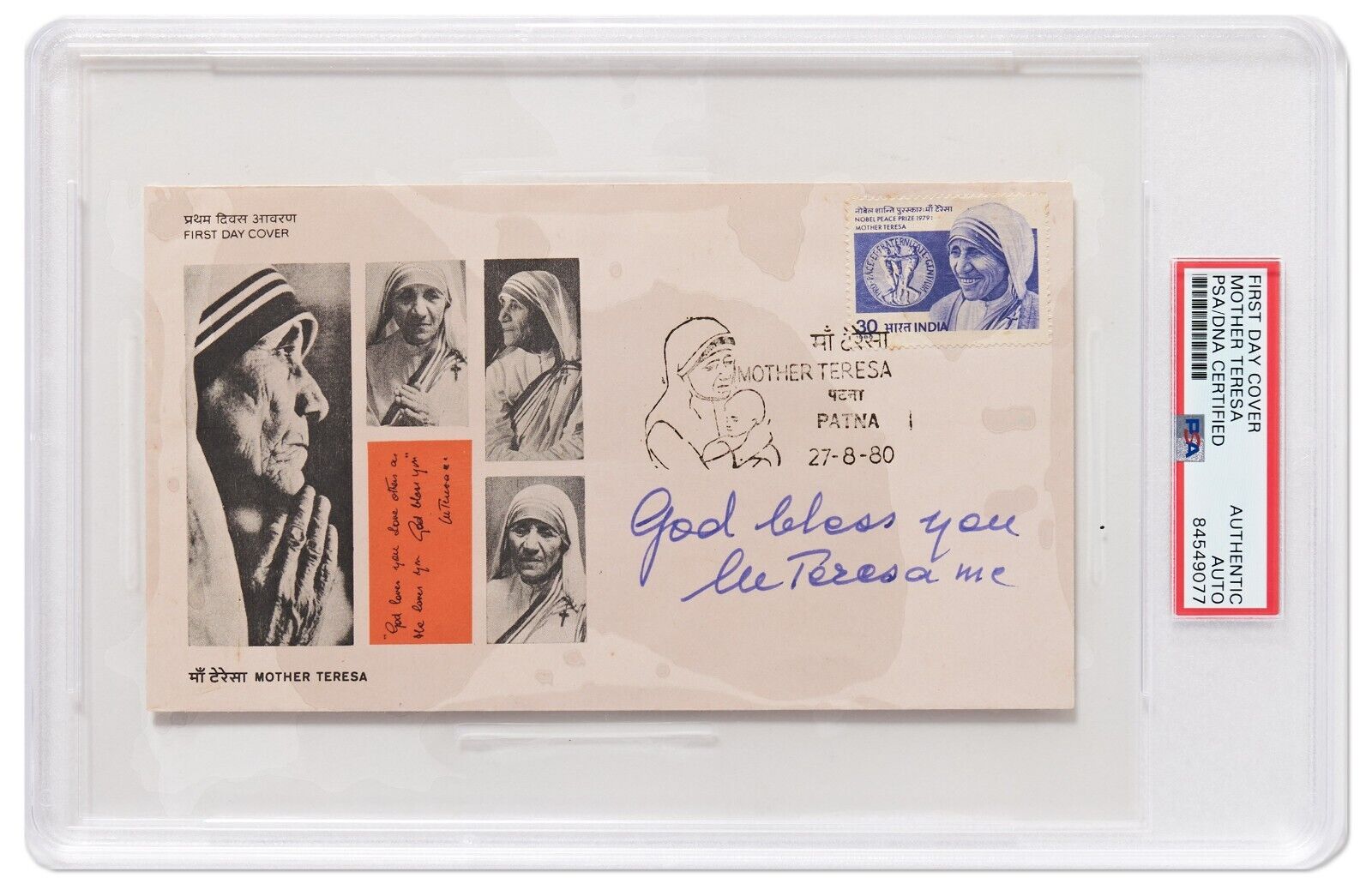 Mother Teresa Signed First Day Cover PSA Encapsulated