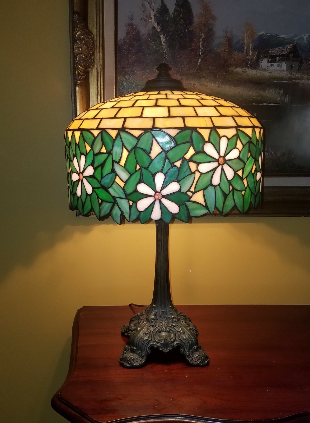 Art Nouveau,Arts & Crafts Wilkinson Leaded Slag Stained Glass Bronze Lamp Art Nouveau,Arts & Crafts Wilkinson Leaded Slag Stained Glass Bronze Lamp