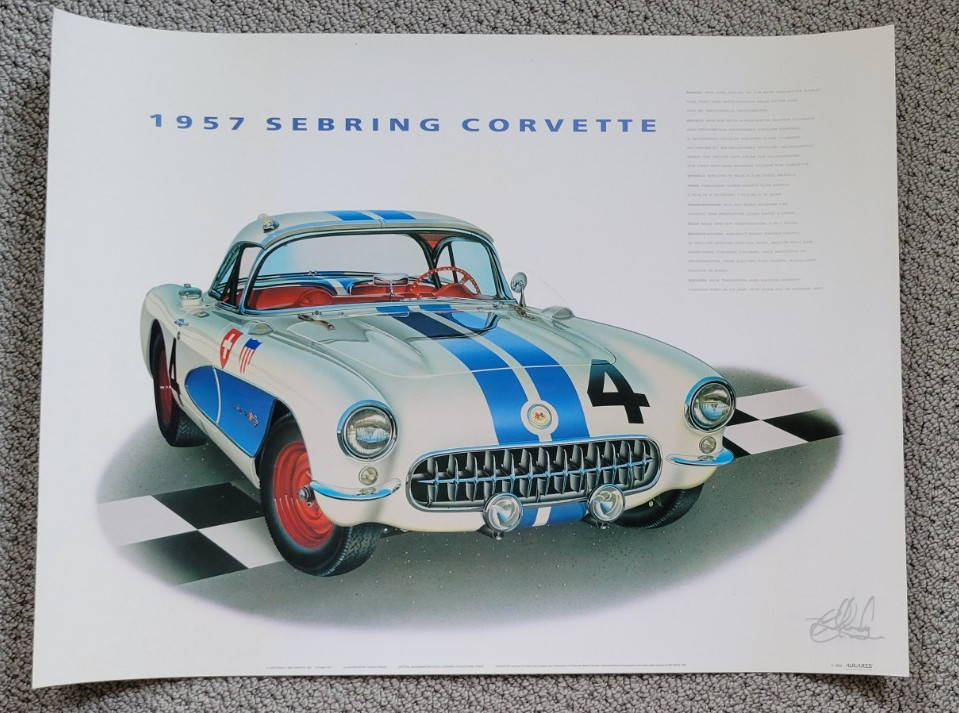 Corvette Poster - HUGO PRADO 1957 SEBRING AIR BOX 579B Signed 25x19 MINT Corvette Poster - HUGO PRADO 1957 SEBRING AIR BOX 579B Signed 25x19 MINT