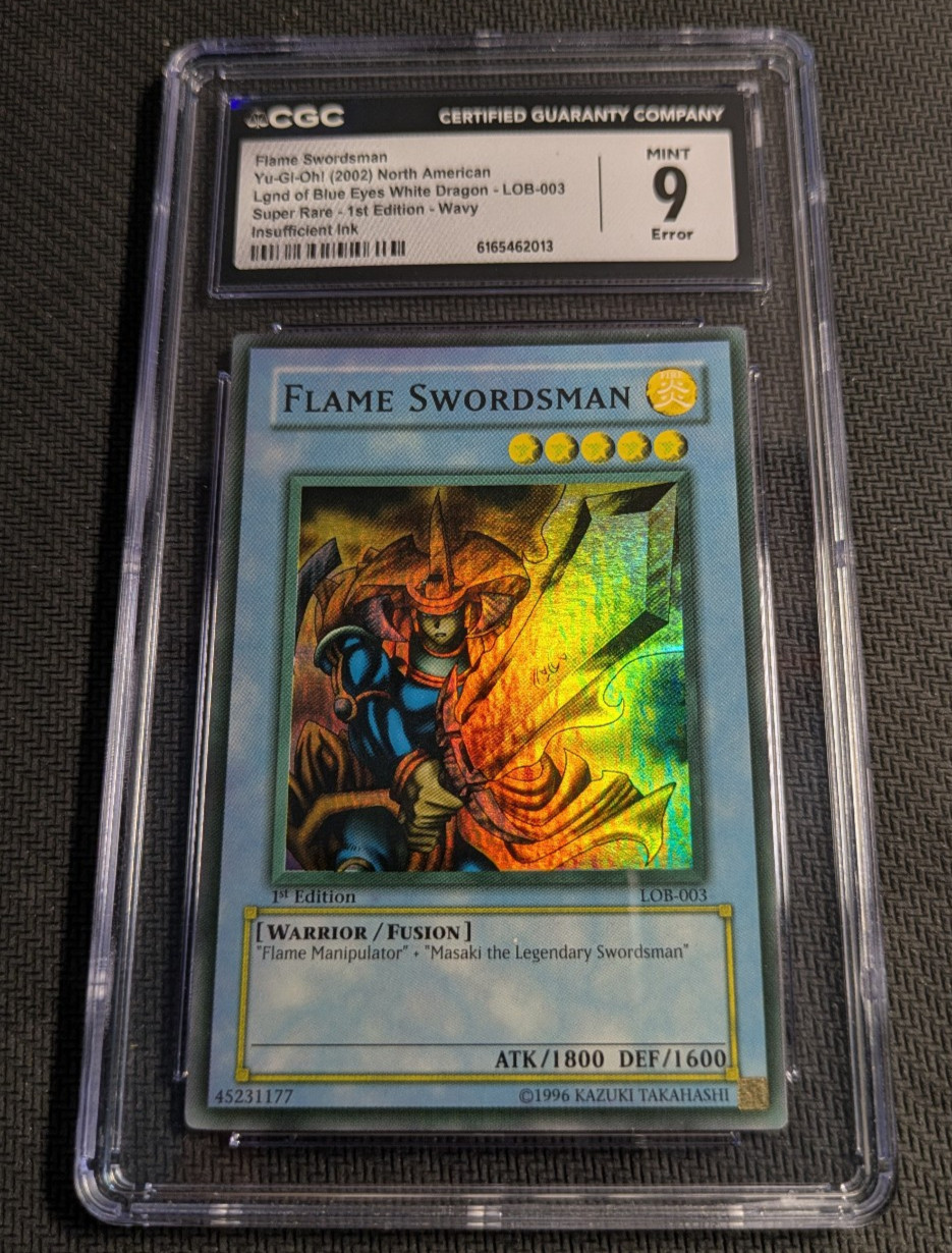 Yugioh Flame Swordsman LOB-003 1st Edition Super CGC 9 Mint Wavy MAX BLUE FADE Yugioh Flame Swordsman LOB-003 1st Edition Super CGC 9 Mint Wavy MAX BLUE FADE