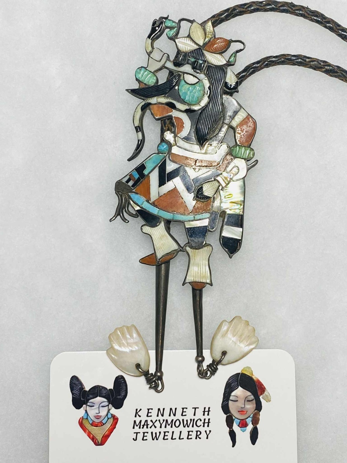 Native American Rare Vintage Zuni Leo Poblano Snake Dancer Kachina Bolo Tie Native American Rare Vintage Zuni Leo Poblano Snake Dancer Kachina Bolo Tie