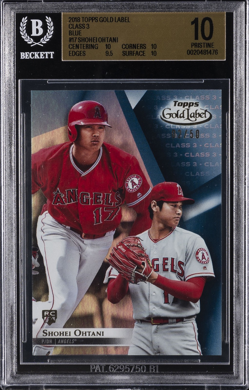 2018 TOPPS GOLD LABEL CLASS 3 BLUE #17 SHOHEI OHTANI BGS 10 2018 TOPPS GOLD LABEL CLASS 3 BLUE #17 SHOHEI OHTANI BGS 10