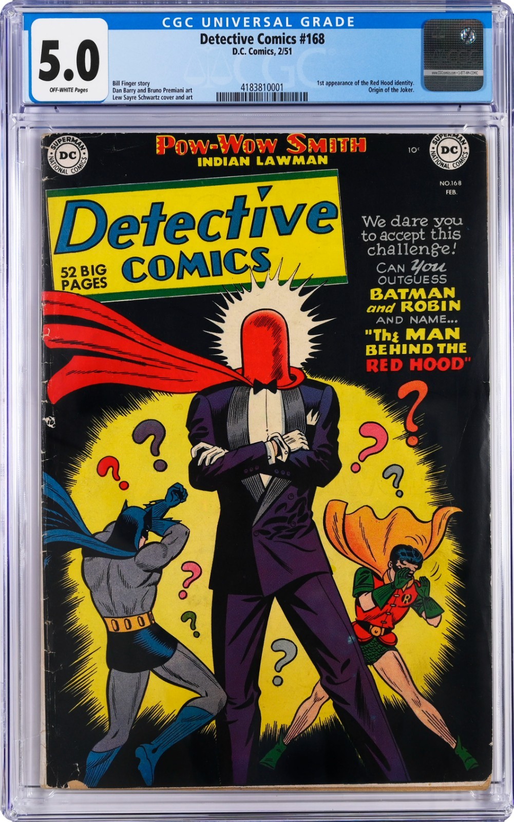 Detective Comics 168 (Feb. 1951), CGC 5.0, 1st Red Hood, Joker Origin