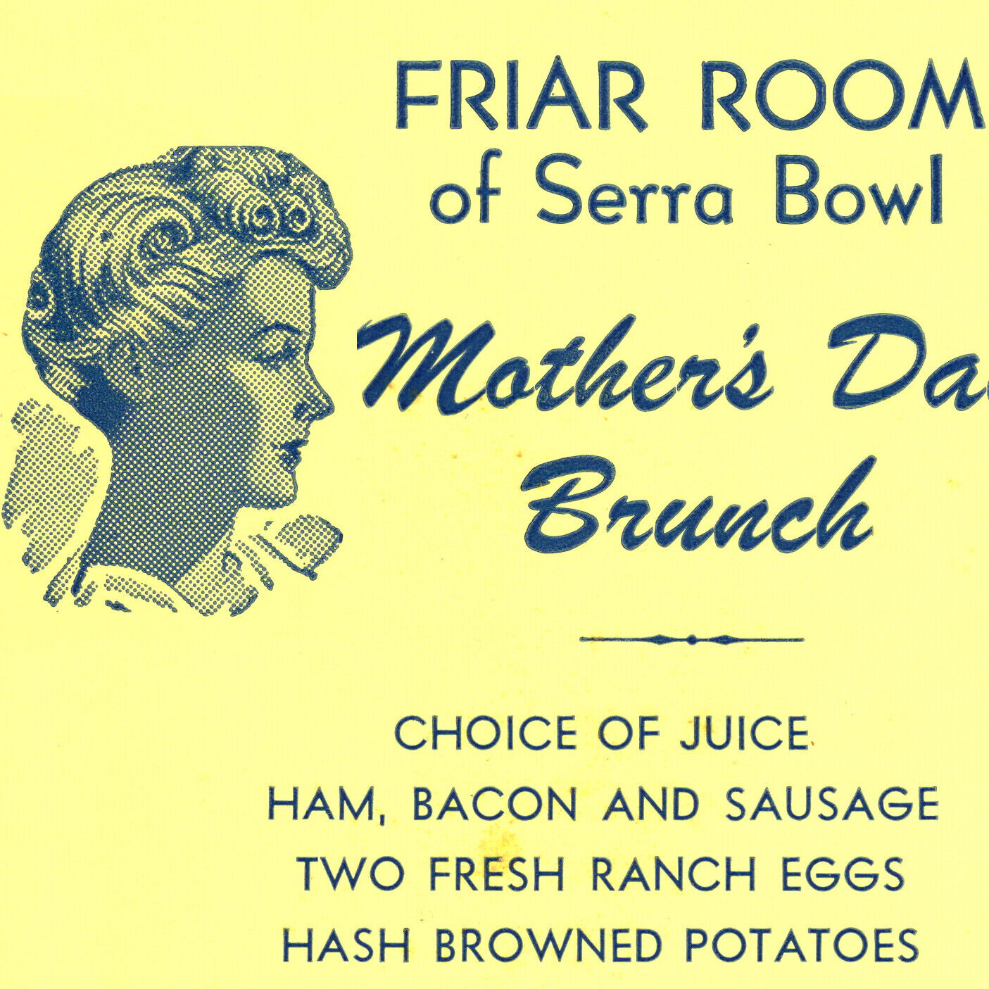Vintage Friar Room Of Serra Bowl Mother's Day Brunch Daly City California