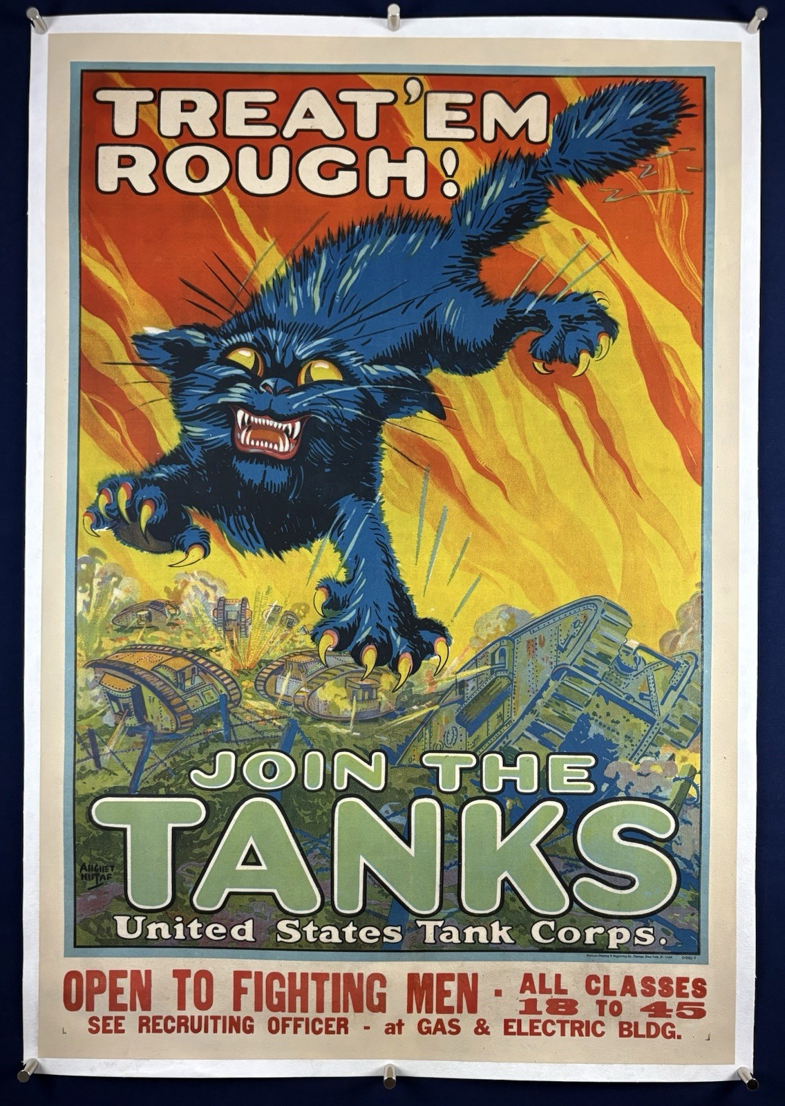 JOIN THE TANKS On Linen US Army World War 1 Poster 1917 WW1 Military Recruitment