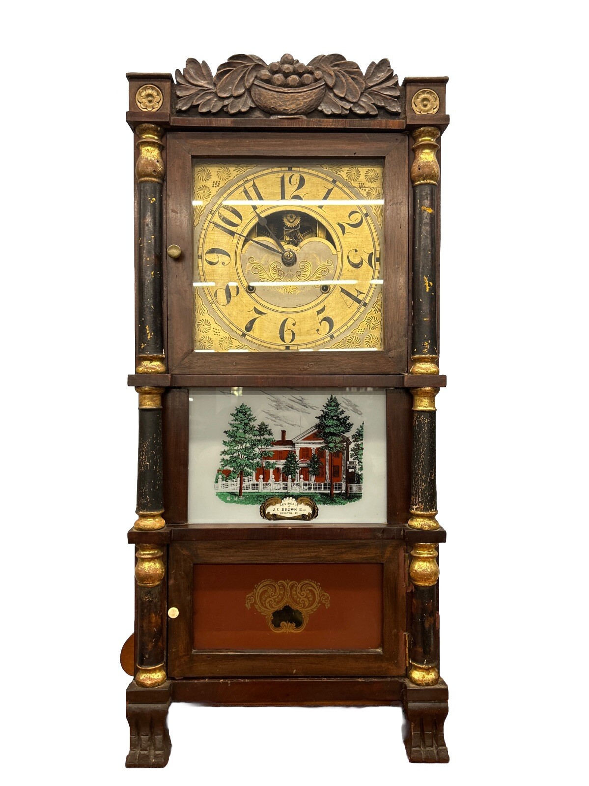 Rare Birge, Case & Co Triple Decker Scroll Shelf Clock, Weight Driven, Works Rare Birge, Case & Co Triple Decker Scroll Shelf Clock, Weight Driven, Works