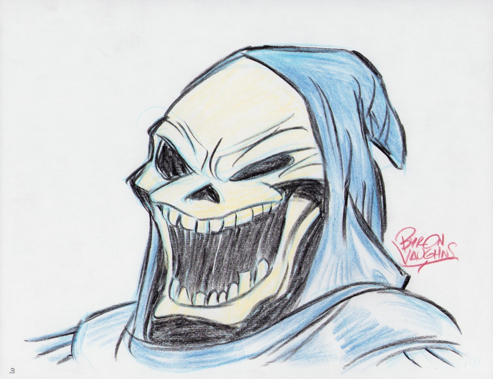 SKELETOR LAUGHING (HE-MAN) - COLOR PENCIL DRAWING - SIGNED BY BYRON VAUGHNS