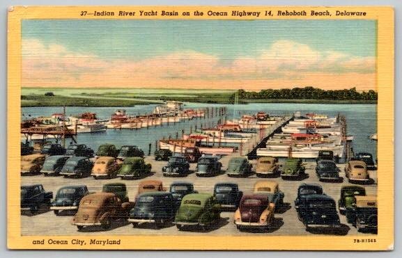 Rehoboth Beach, Ocean City Indian River Yacht Basin Highway 14 Postcard 1952 Rehoboth Beach, Ocean City Indian River Yacht Basin Highway 14 Postcard 1952