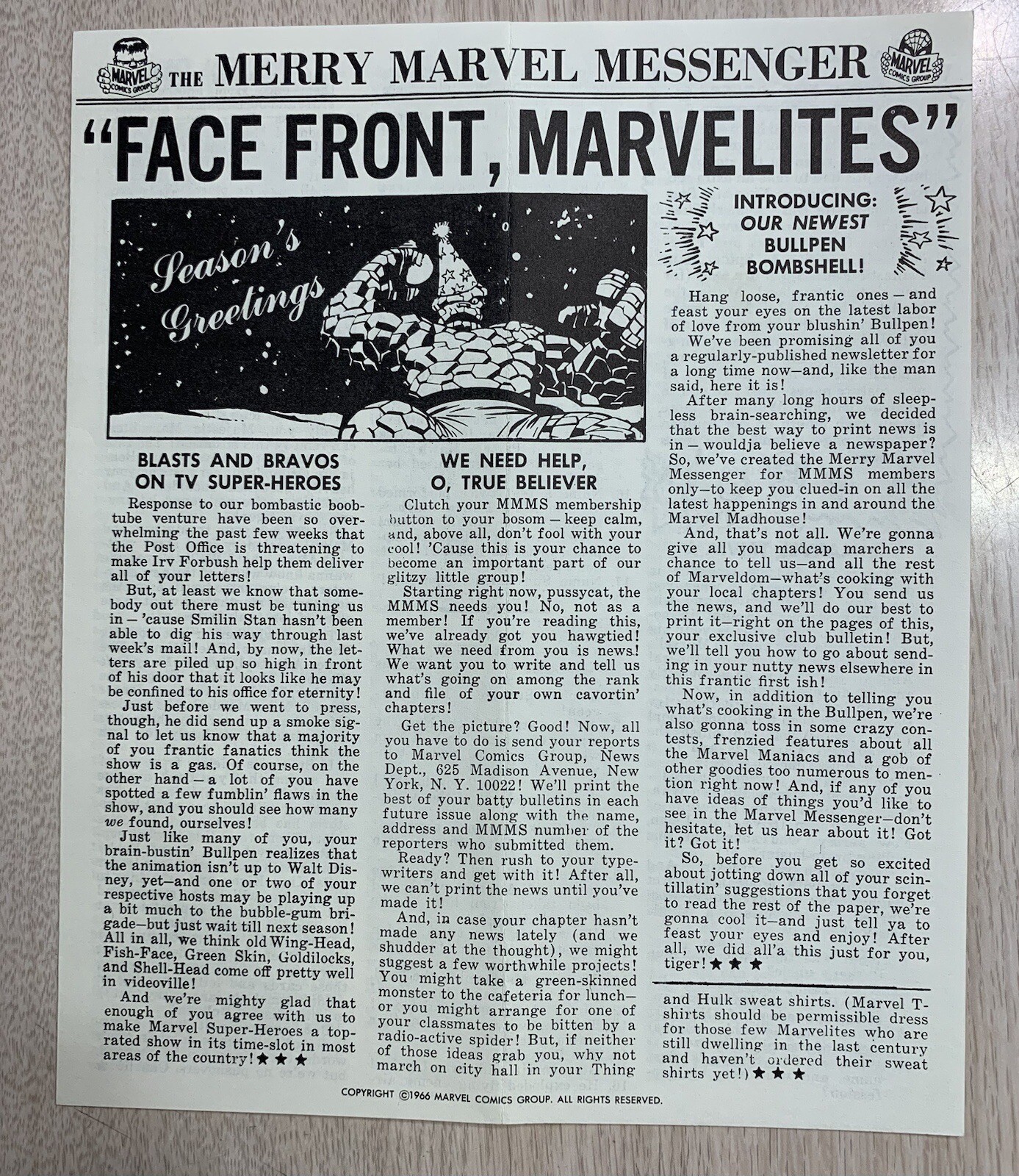 1966 MMMS MERRY MARVEL MESSENGER NEWSLETTER CLUB UPDATE #3 VERY RARE MARVELMANIA 1966 MMMS MERRY MARVEL MESSENGER NEWSLETTER CLUB UPDATE #3 VERY RARE MARVELMANIA