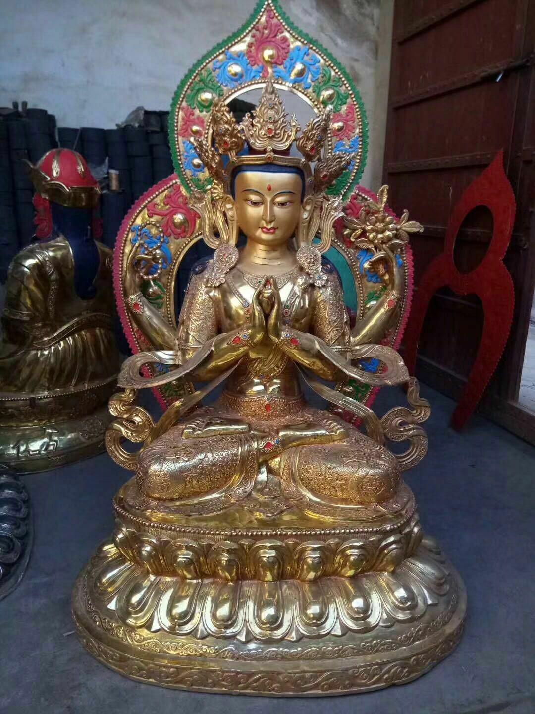 60'' Tibet Buddhism gilt 4 Arms Chenrizig Kwanyin Buddha Bronze Statue