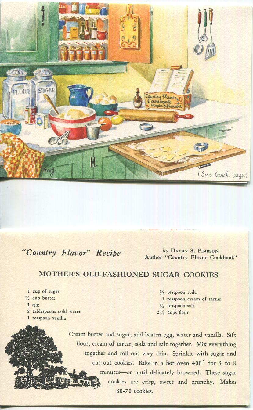 VINTAGE KITCHEN MOTHER'S SUGAR COOKIES ROLLING PIN CANISTERS RECIPE PRINT CARD