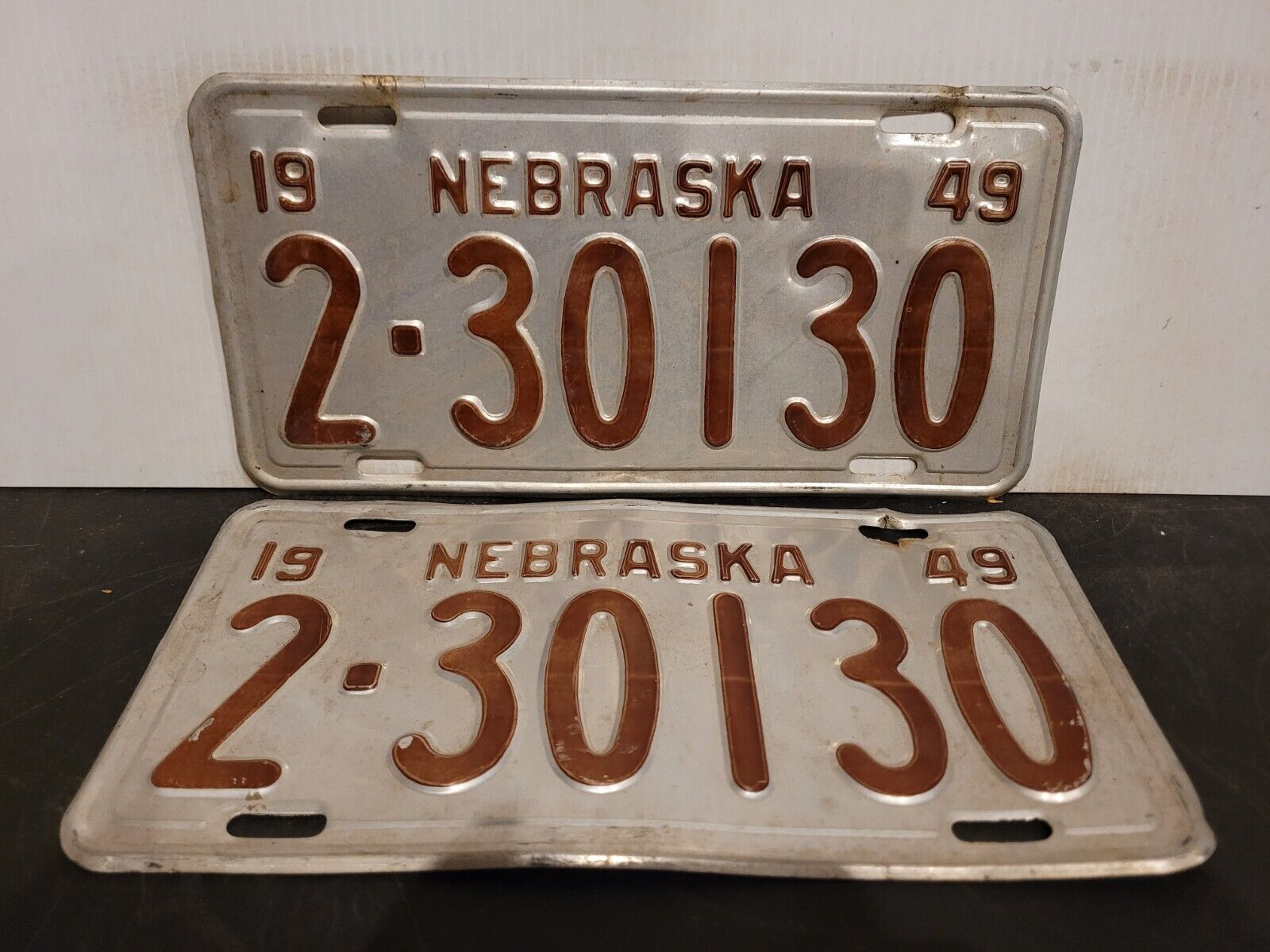 1949 Nebraska PAIR License Plate Tag Original.
