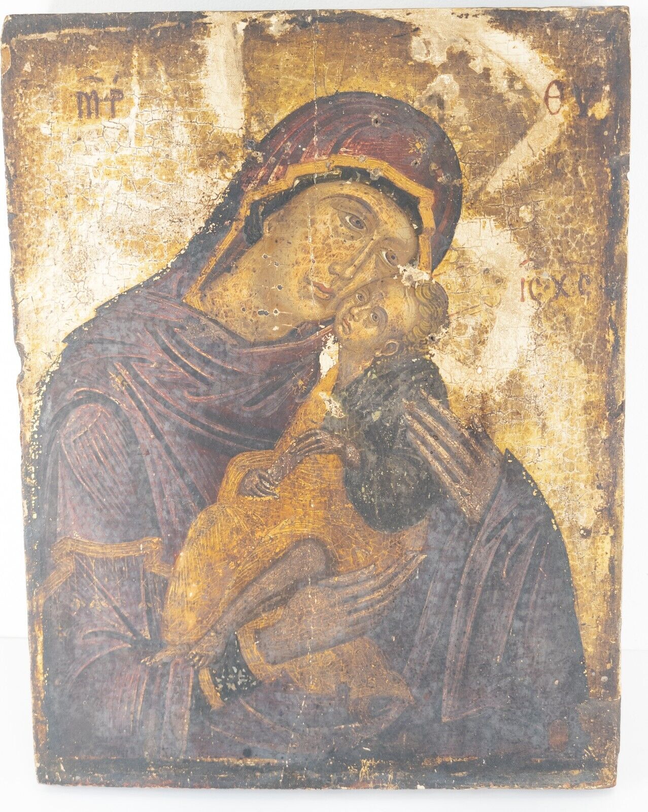 Antique 16th Century Veneto-Cretan Christian Icon of Mother of God Elousa