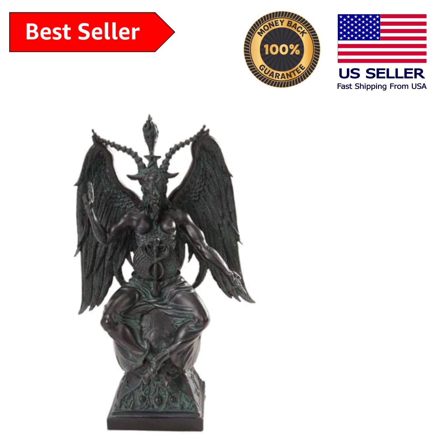 Large Antique Baphomet Sculpture - Hand-Cast Faux Stone with Dark Wood Finish Large Antique Baphomet Sculpture - Hand-Cast Faux Stone with Dark Wood Finish