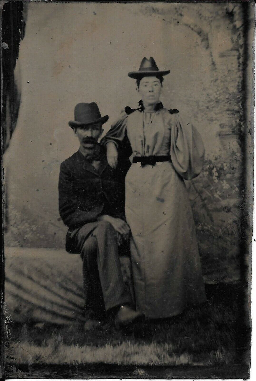Tintype Possibly Jesse James' Mother and Stepfather, Missing Arm, Face-Matched