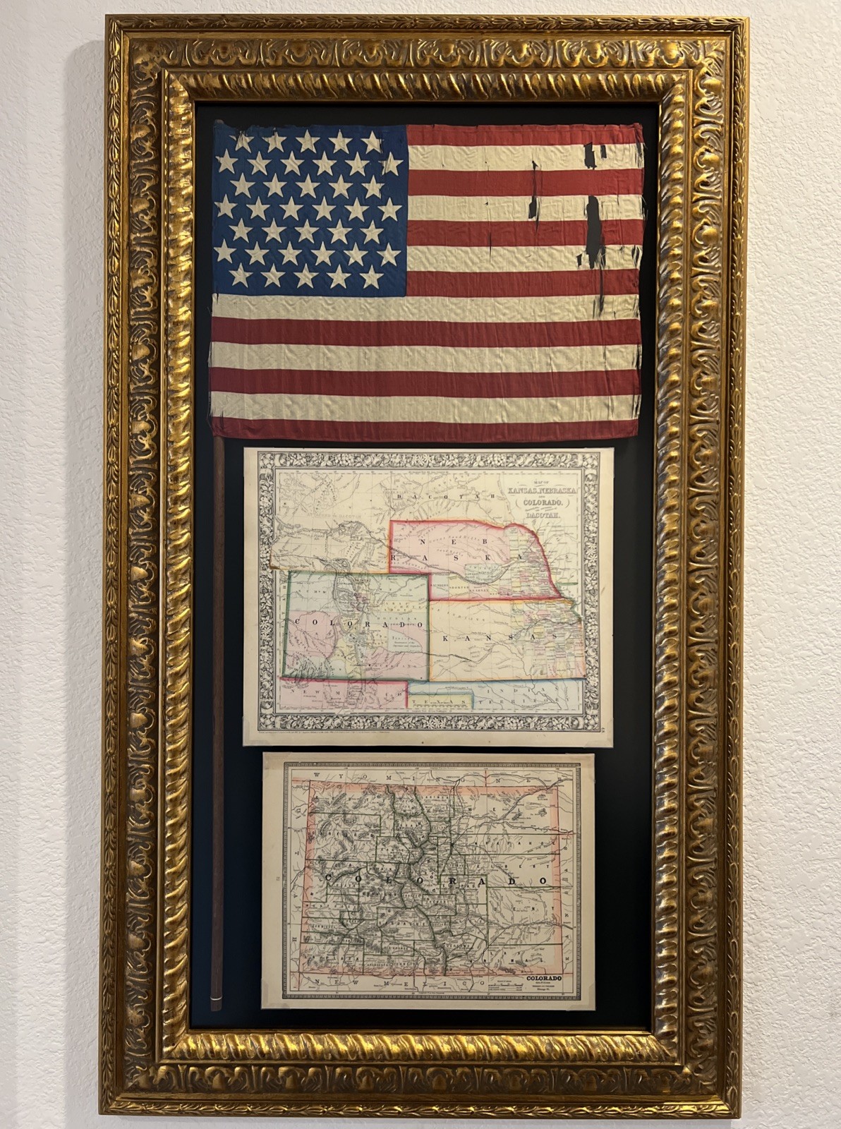Antique 38 Star Signed American Flag Silk Colorado Maps 1861-1886 Framed USA US Antique 38 Star Signed American Flag Silk Colorado Maps 1861-1886 Framed USA US