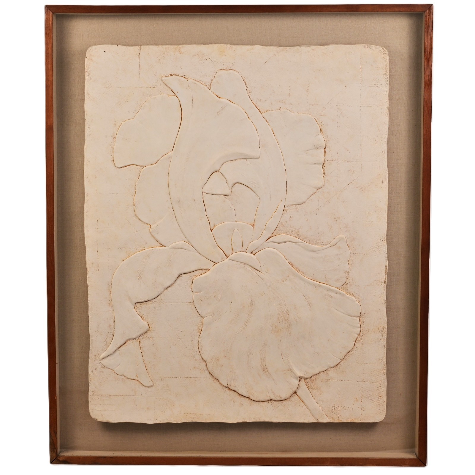 BRIONI Original Vintage Signed Bas Relief Plaster Wall Sculpture Floral Painting