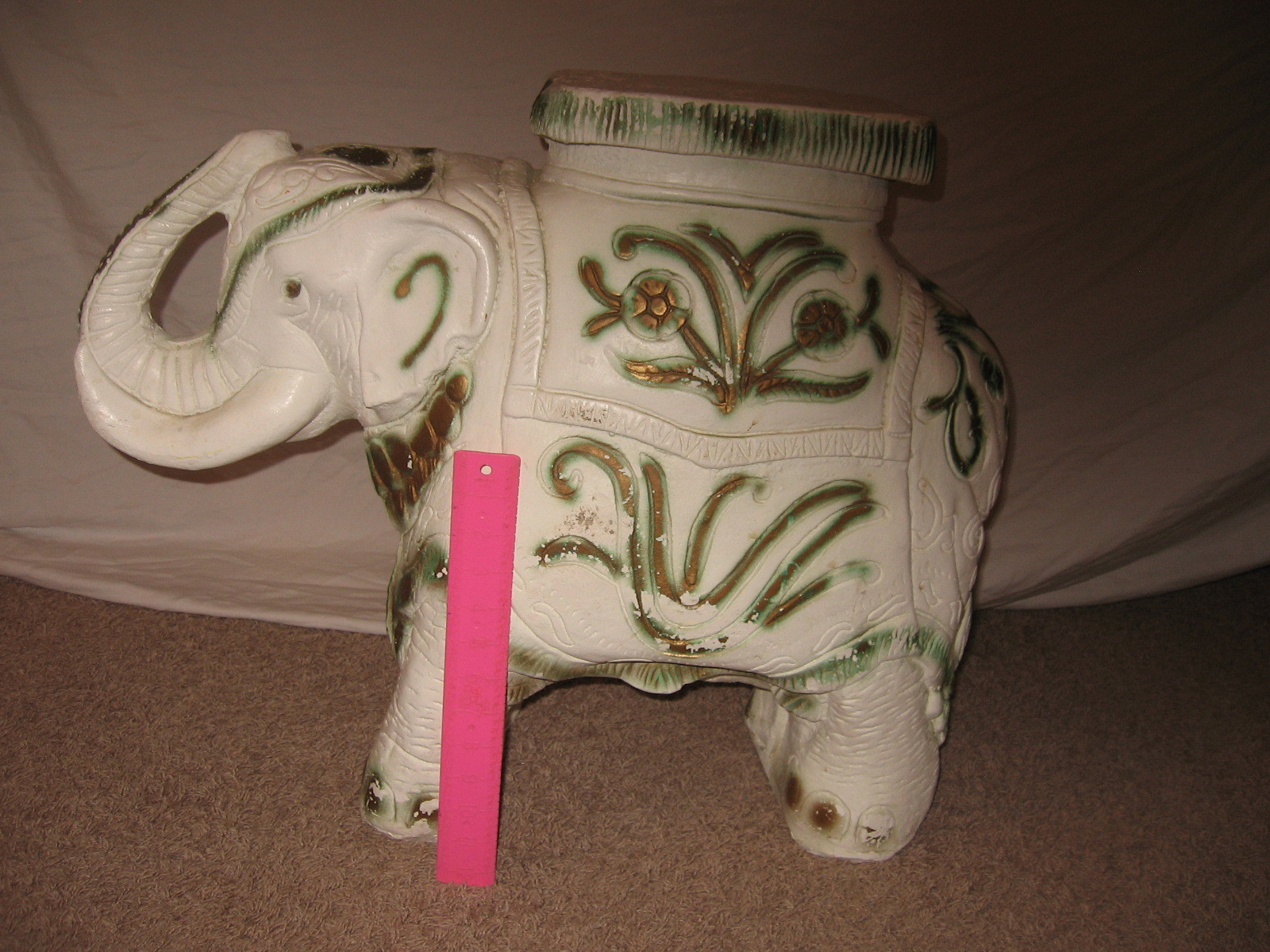 GARDEN PLANT STAND VINTAGE MADE IN MEXICO WHITE ELEPHANT GLAZED CERAMIC GARDEN PLANT STAND VINTAGE MADE IN MEXICO WHITE ELEPHANT GLAZED CERAMIC
