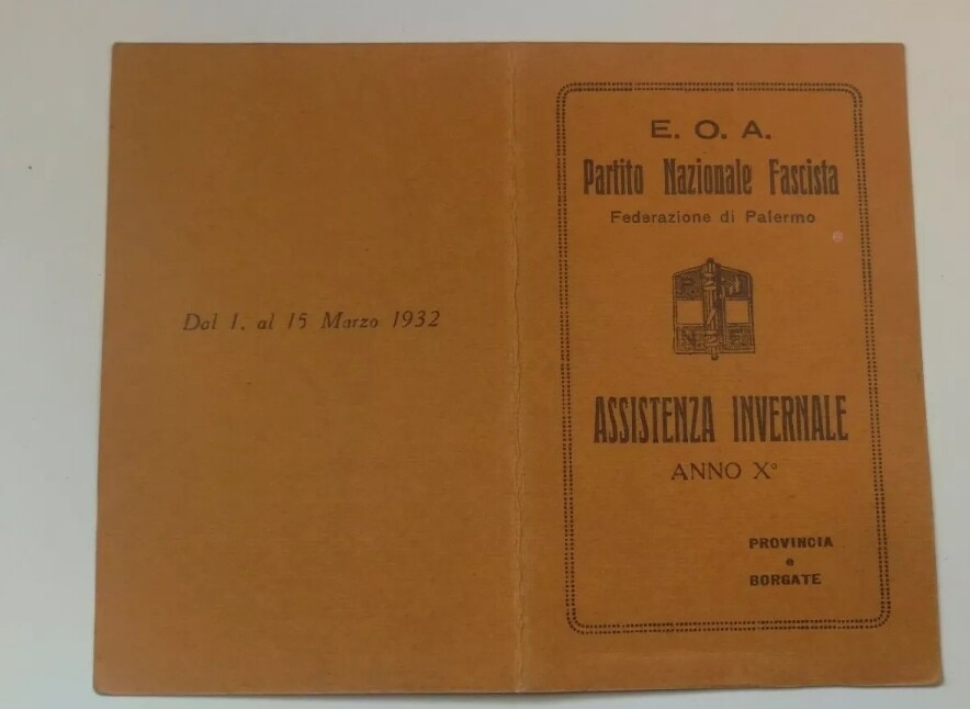 Tessera fascista PNF EOA Palermo Sicilia Fascismo MVSN DUCE Mussolini ww2 card Tessera fascista PNF EOA Palermo Sicilia Fascismo MVSN DUCE Mussolini ww2 card