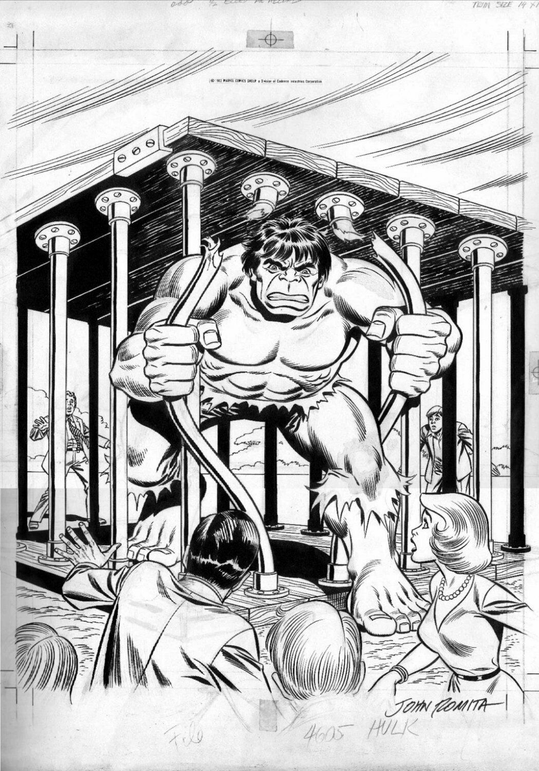 JOHN ROMITA SR signed - Hulk 3-up Puzzle Artwork, Hulk breaks free 1982
