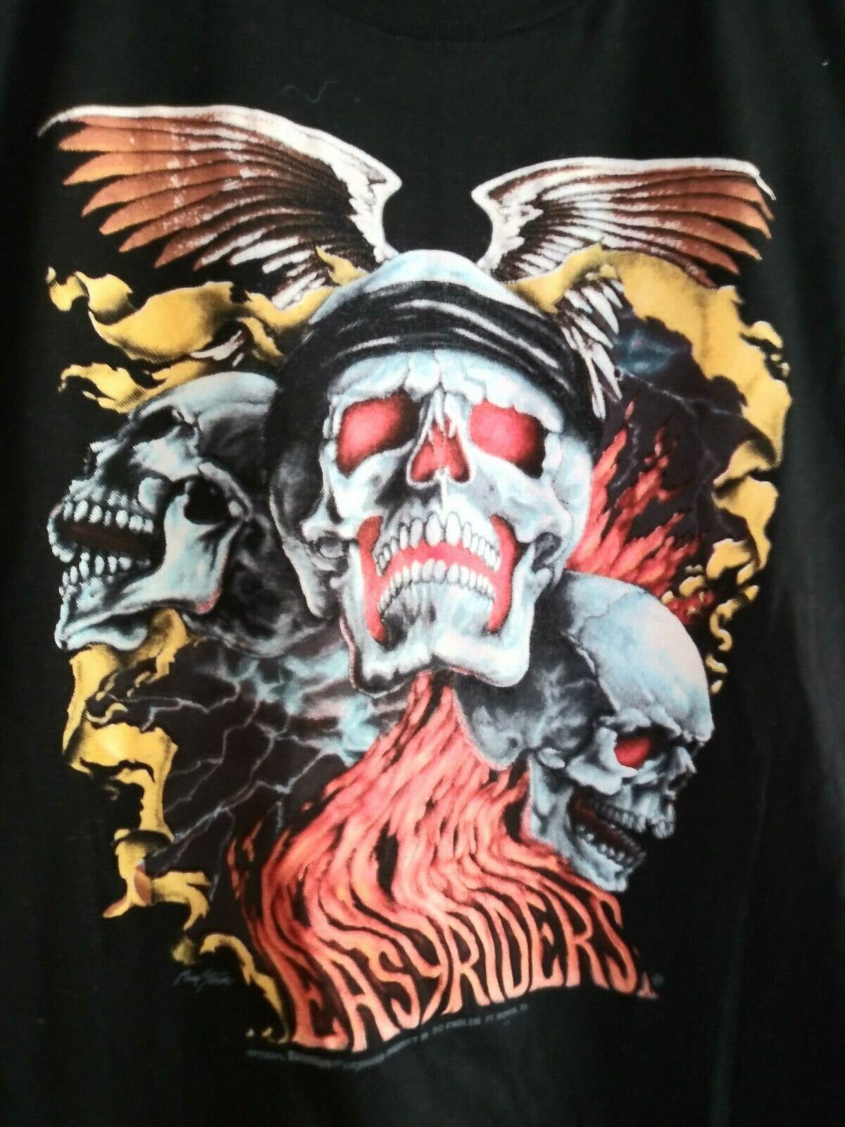 80's 3D EMBLEM Burning Skulls Harley shirt vintage licensed Easyriders Large NEW