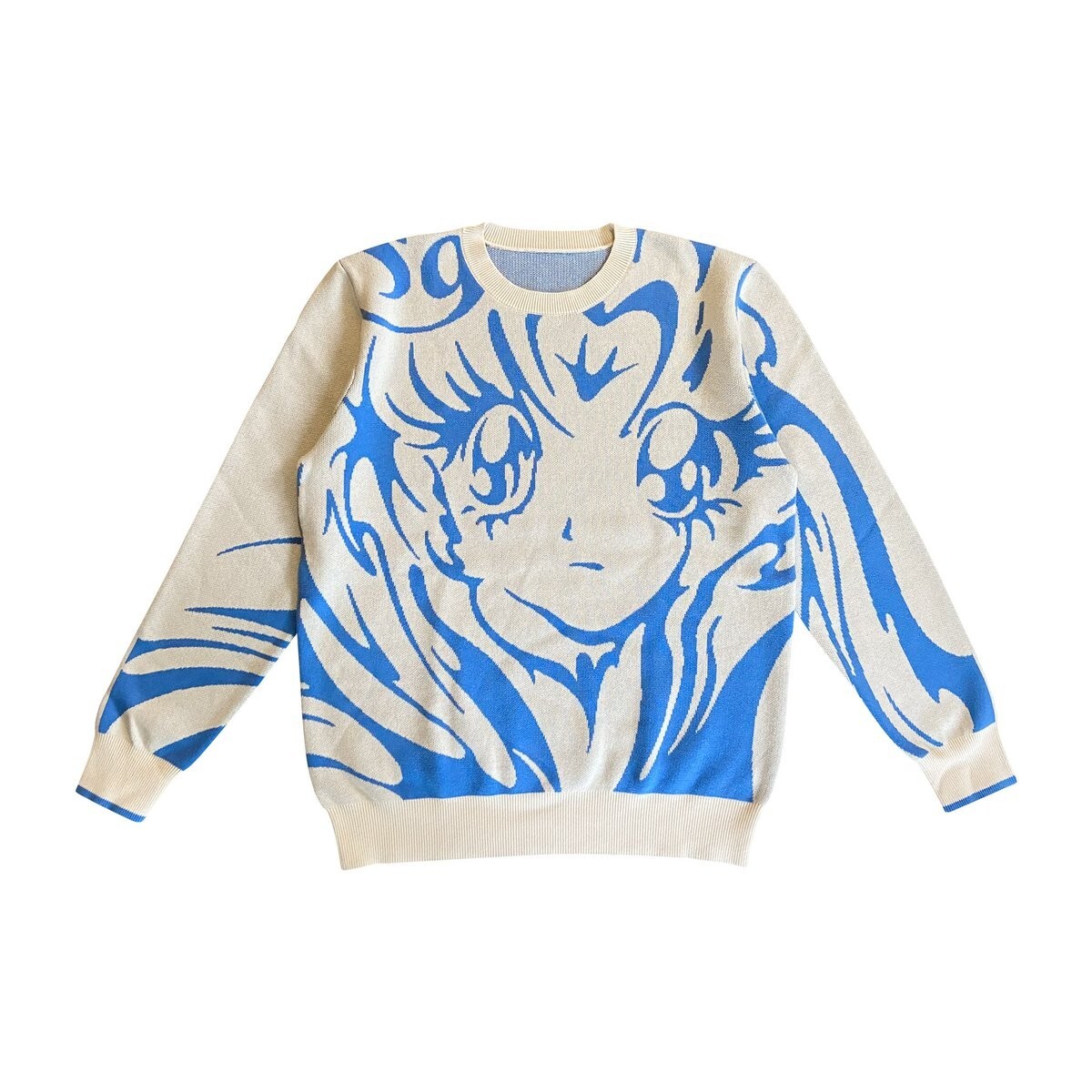 ✅ Curse - Sailor Moon Knit Sweater – CREAM & BLUE – MEDIUM – Limited Edition 🌙 ✅ Curse - Sailor Moon Knit Sweater – CREAM & BLUE – MEDIUM – Limited Edition 🌙