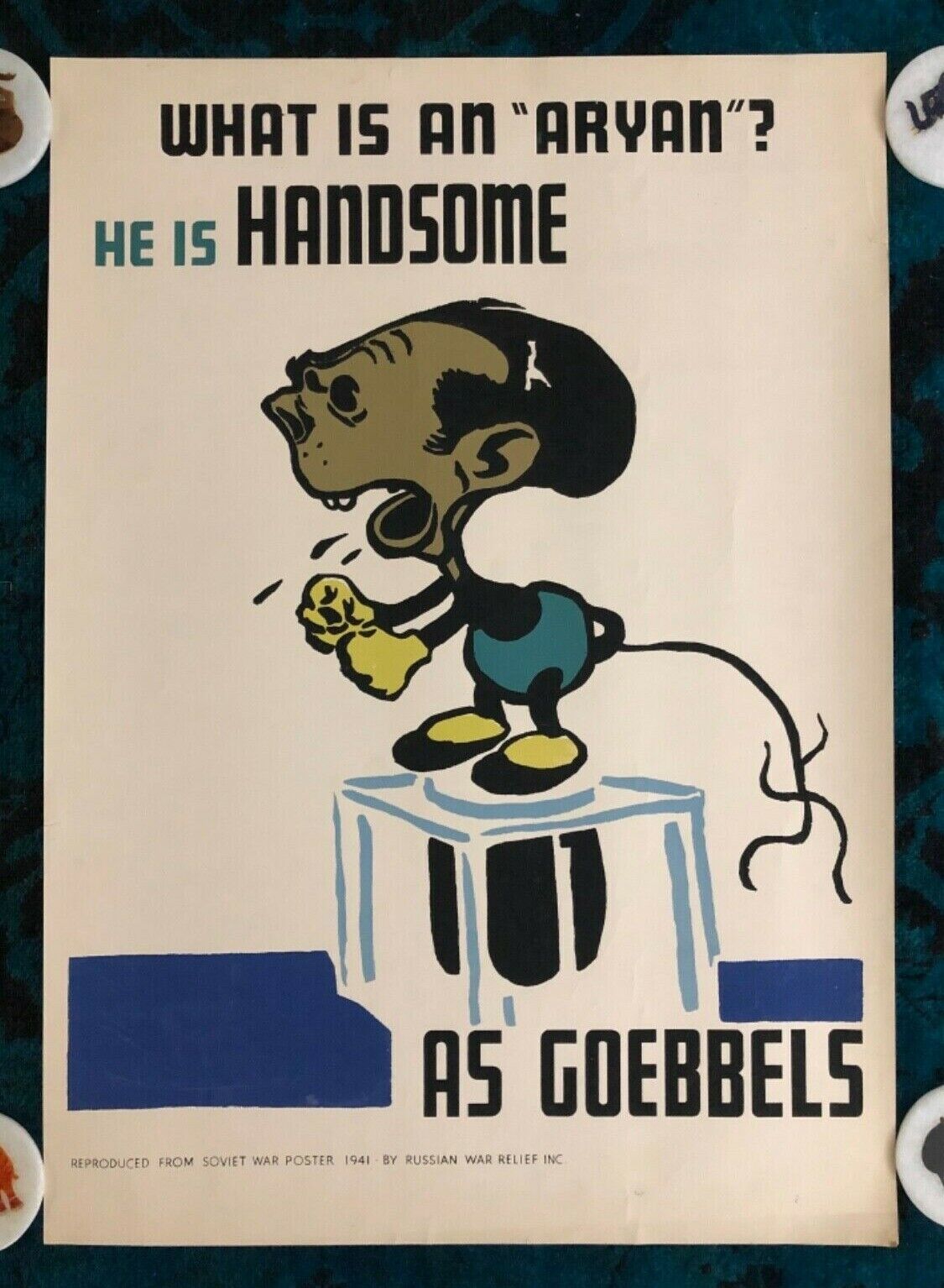 WWII WW2 Original World War Poster What is an Aryan Goebbels Disney Mickey Mouse