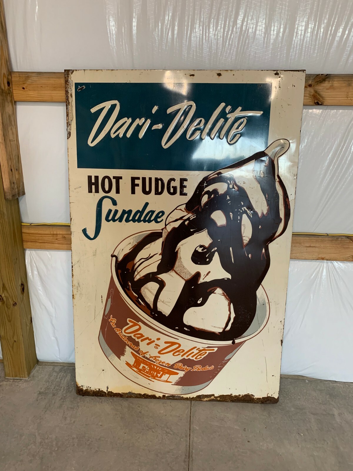 RARE RARE Large Vintage Dari-Delite Hot Fudge Sundae Advertising Sign RARE RARE Large Vintage Dari-Delite Hot Fudge Sundae Advertising Sign