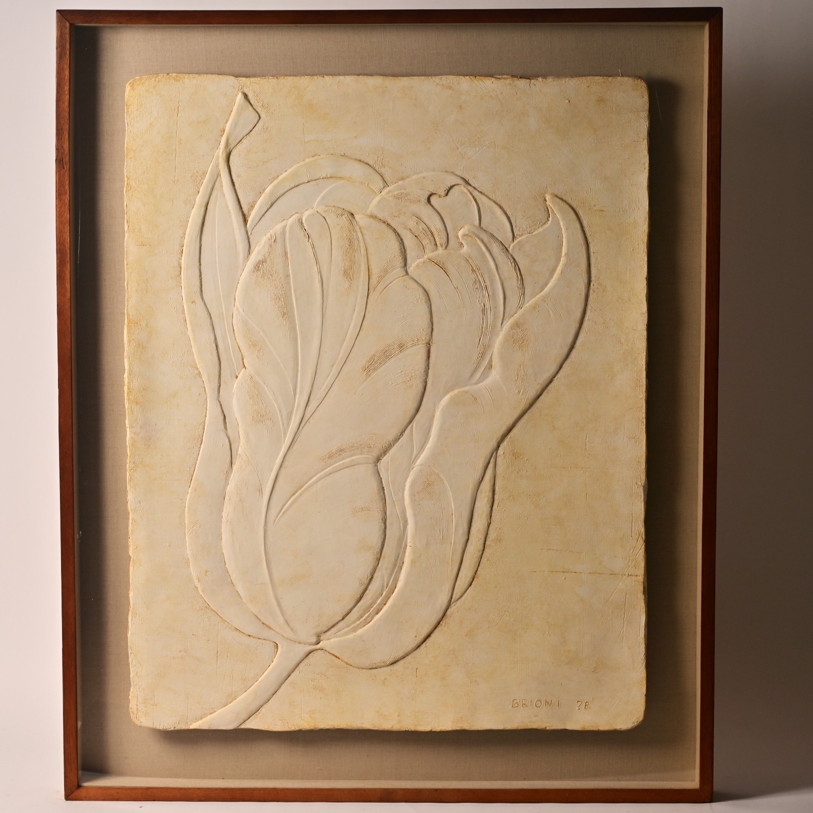 BRIONI Original Vintage Signed Bas Relief Plaster Wall Sculpture Floral Painting BRIONI Original Vintage Signed Bas Relief Plaster Wall Sculpture Floral Painting