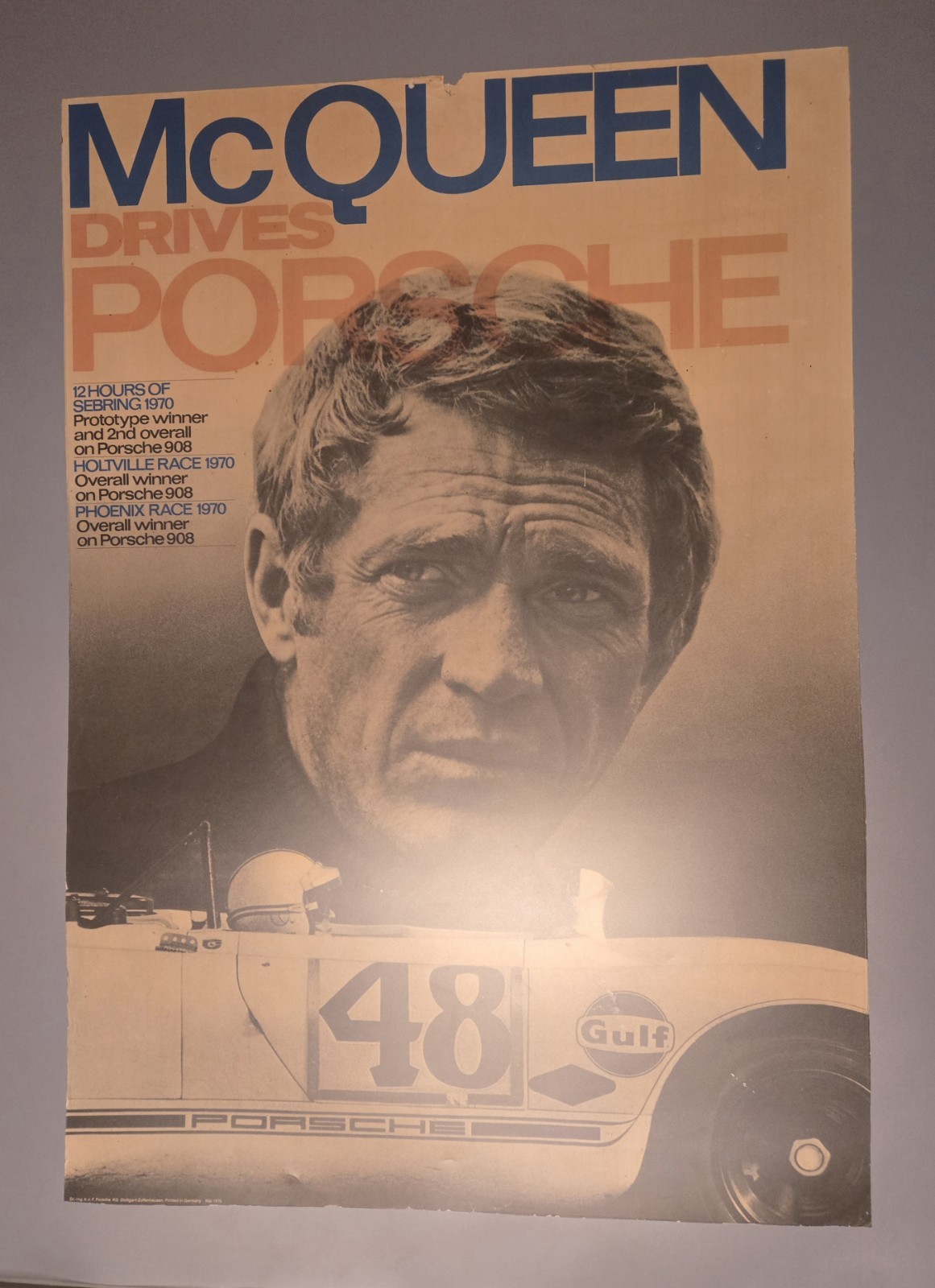 Original Vintage Poster McQUEEN DRIVES PORSCHE Victory Showroom Sebring 