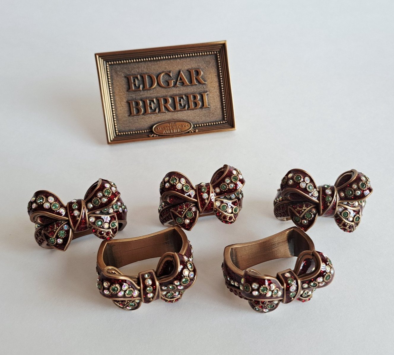 New Edgar Berebi Red Bow with Crystals Set of 5 Napkin Rings New Edgar Berebi Red Bow with Crystals Set of 5 Napkin Rings