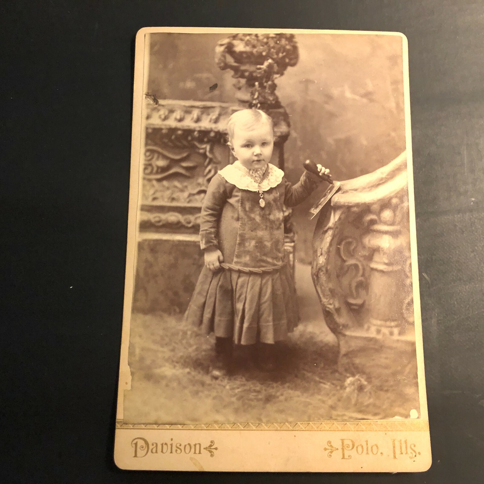 Antique Cabinet Card Photograph Polo, IL Toddler Girl Pen VTG Sepia 1870s 1880s Antique Cabinet Card Photograph Polo, IL Toddler Girl Pen VTG Sepia 1870s 1880s