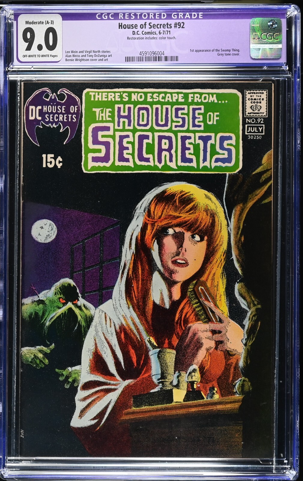 1971 House of Secrets 92 CGC 9.0 Restored. 1st Appearance of Swamp Thing.
