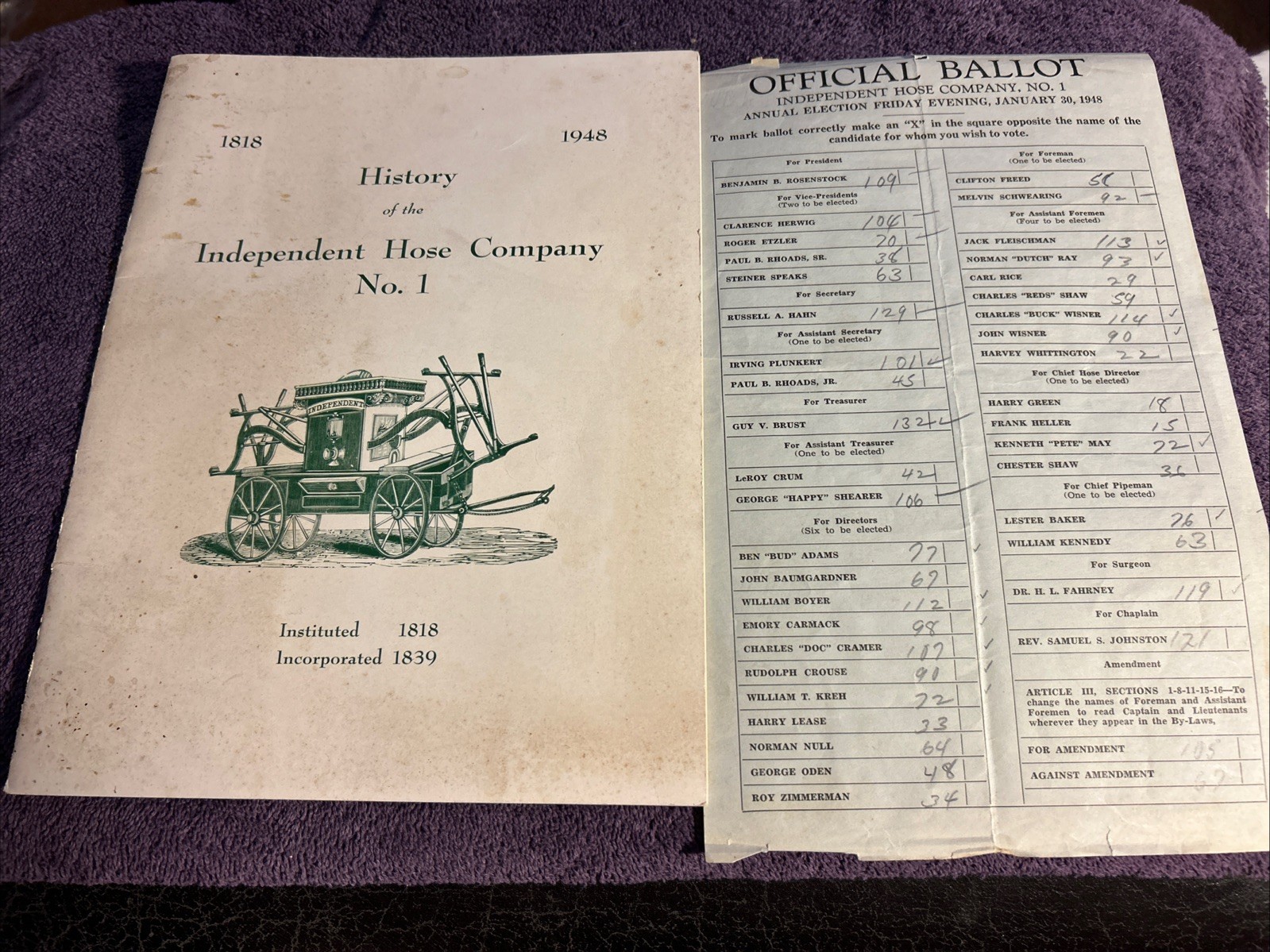 1818-1948 History of the Independent Hose Company Frederick Md With Ballot 1818-1948 History of the Independent Hose Company Frederick Md With Ballot