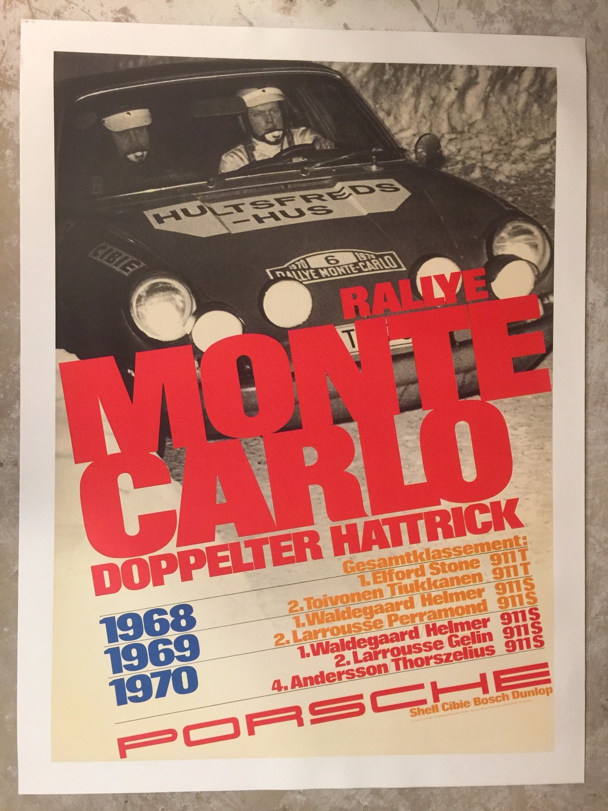 1970 Porsche 911 Monte Carlo Rally Victory Showroom Advertising Poster RARE 1970 Porsche 911 Monte Carlo Rally Victory Showroom Advertising Poster RARE