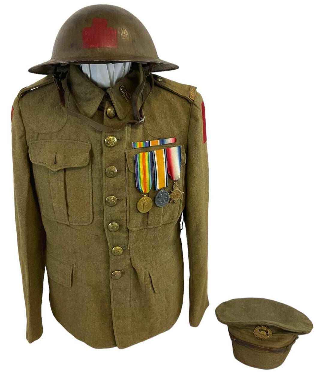 WW1 Canadian CEF 10th Battalion Helmet 7 Button Tunic Trench Cap Medals RARE WW1 Canadian CEF 10th Battalion Helmet 7 Button Tunic Trench Cap Medals RARE