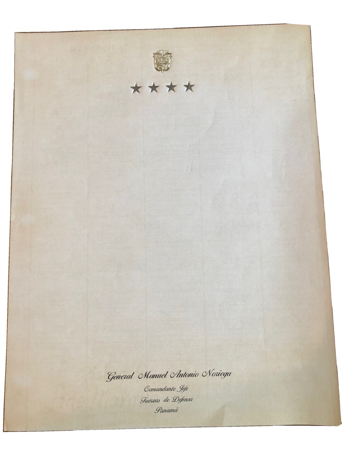 Manuel Antonio Noriega, 4 star Flag officer Just Cause Monogrammed Stationary Manuel Antonio Noriega, 4 star Flag officer Just Cause Monogrammed Stationary