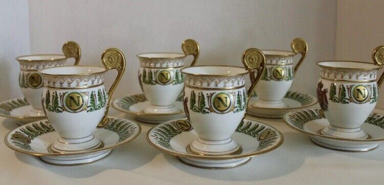 RARE FRENCH SEVRES IMPERIAL NAPOLEON KING Of ITALY SET 6 CUPS & 6 SAUCERS 19TH C