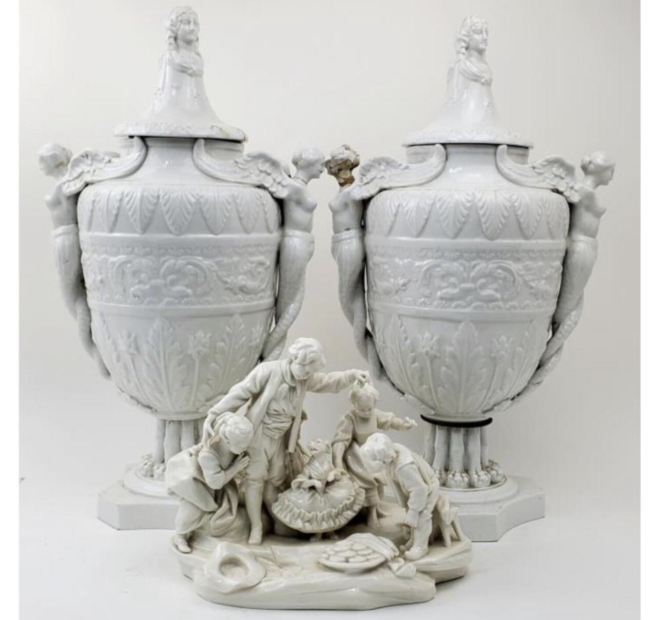 Pair Fabulous 18” 19th Century Lidded Vases Pair Fabulous 18” 19th Century Lidded Vases