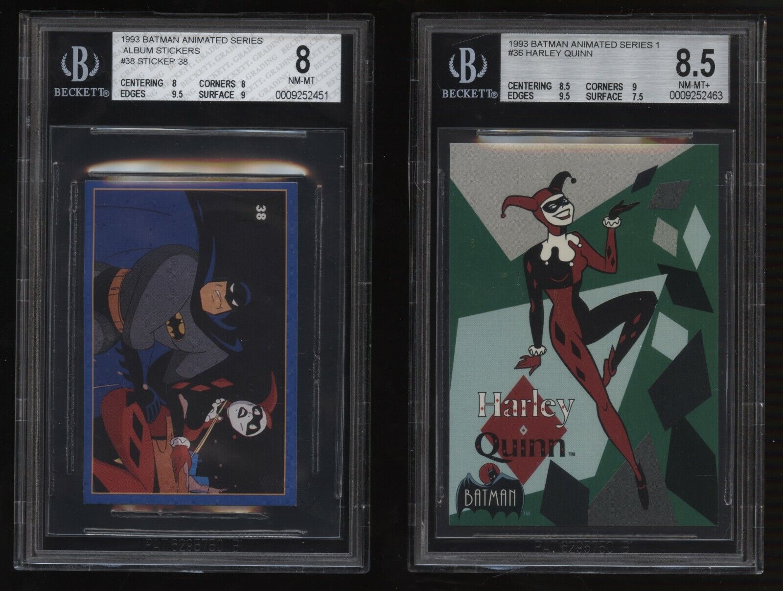 1993 Dynamic Marketing Batman Animated STICKER & Topps Harley Quinn RC BGS