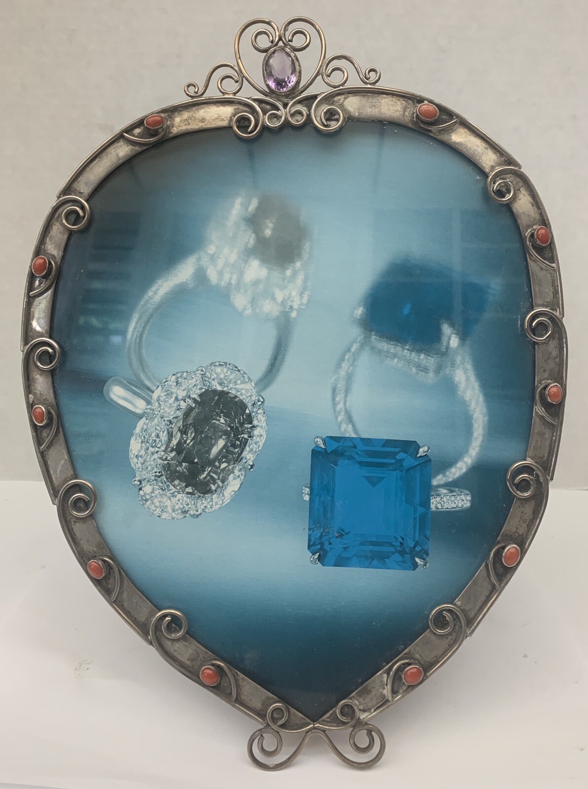 AN IMPORTANT Sterling Silver Picture Frame With Amethyst & Coral Gemstones AN IMPORTANT Sterling Silver Picture Frame With Amethyst & Coral Gemstones