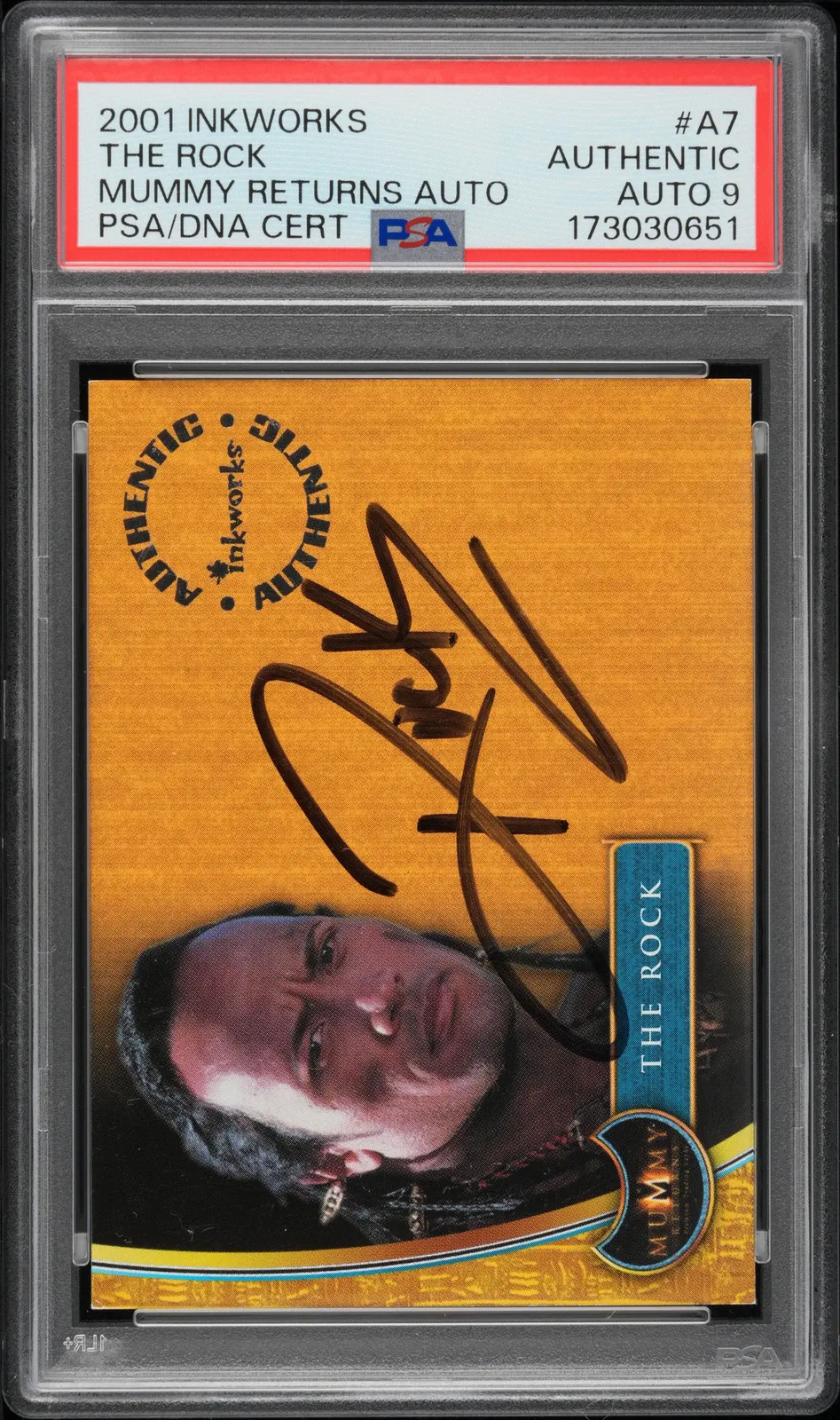 2001 Inkworks Mummy Returns Autograph The Rock Dwayne Johnson #A7 PSA Auto 9 2001 Inkworks Mummy Returns Autograph The Rock Dwayne Johnson #A7 PSA Auto 9